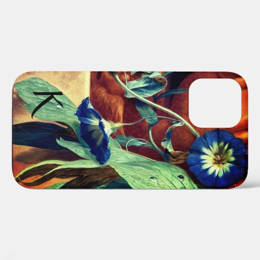 BLUE MORNING GLORIES FLORAL MONOGRAM Case-Mate iPhone CASE (Achterkant (horizontaal))