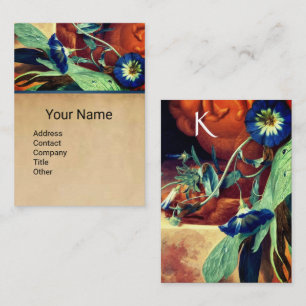 BLUE MORNING GLORIES FLORAL PARCHMENT MONOGRAM BU VISITEKAARTJE