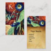 BLUE MORNING GLORIES FLORAL PARCHMENT MONOGRAM VISITEKAARTJE (Voorkant / Achterkant)