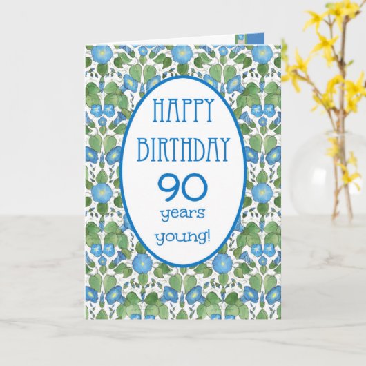 Blue Morning Glory, 90th Birthday Kaart (Gele Bloem)