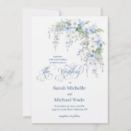 Blue Morning Glory Calligraphy Wedding Invitation Kaart