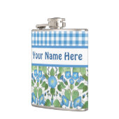 Blue Morning Glory en Check Gingham Hip Flask Heupfles (Links)