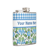 Blue Morning Glory en Check Gingham Hip Flask Heupfles (Rechts)