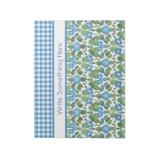 Blue Morning Glory en Check Gingham Notitieblok (Linkerzijde)