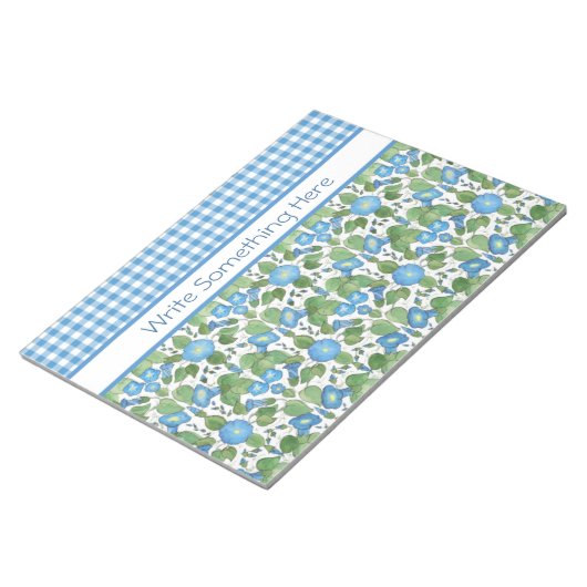 Blue Morning Glory en Check Gingham Notitieblok (Schuin)