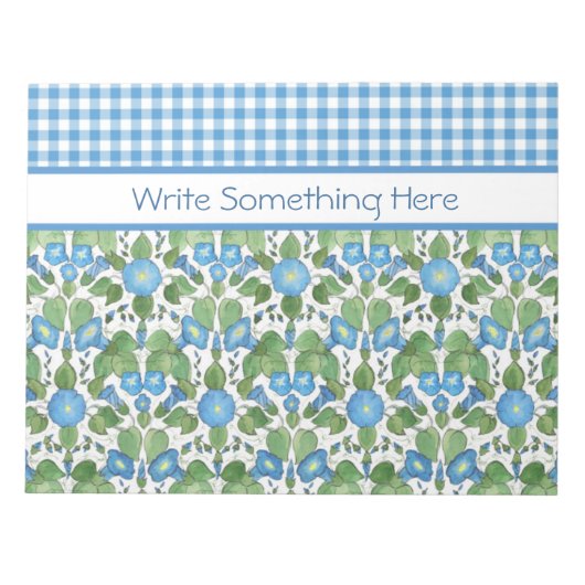 Blue Morning Glory en Check Gingham Notitieblok (Voorkant)