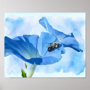 Blue Morning Glory en hommel Poster