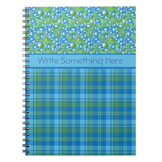 Blue Morning Glory en Plaid Spiral Notitieboek (Voorkant)