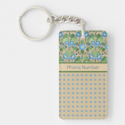 Blue Morning Glory en Polka Dots Sleutelhanger (Voorkant)