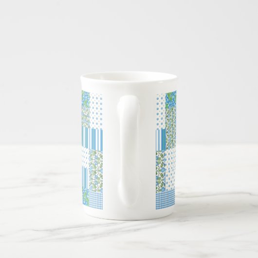 Blue Morning Glory Faux Patchwork Bone China Mok (Achterkant)