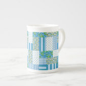 Blue Morning Glory Faux Patchwork Bone China Mok (Voorkant rechts)