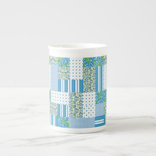 Blue Morning Glory Faux Patchwork Bone China Mok (Voorkant)