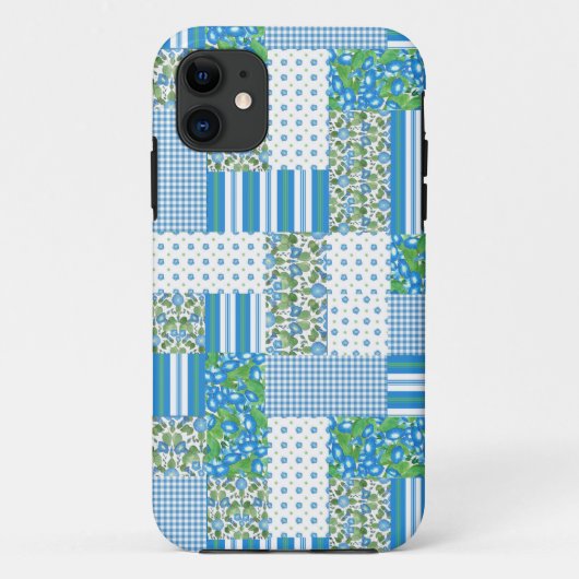 Blue Morning Glory Faux Patchwork iPhone 5/5s Hoes (Achterkant)