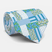 Blue Morning Glory Faux Patchwork Unisex Necktie Stropdas (Opgerold)