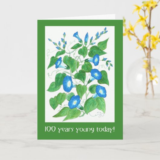  Blue Morning Glory Flowers 100e verjaardag Kaart (Gele Bloem)