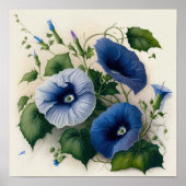 Blue Morning Glory Flowers Art Print Poster (Voorkant)