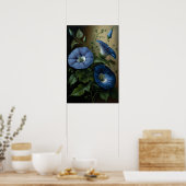 Blue Morning Glory Flowers Art Print Poster (Keuken)