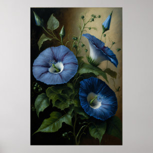 Blue Morning Glory Flowers Art Print Poster