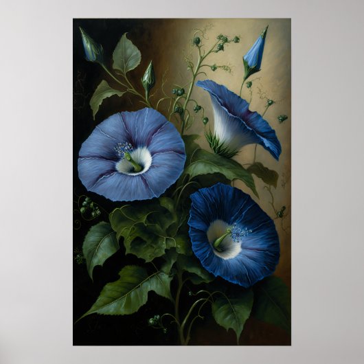 Blue Morning Glory Flowers Art Print Poster (Voorkant)