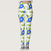 Blue Morning Glory Flowers Patroon Leggings (Voorkant)