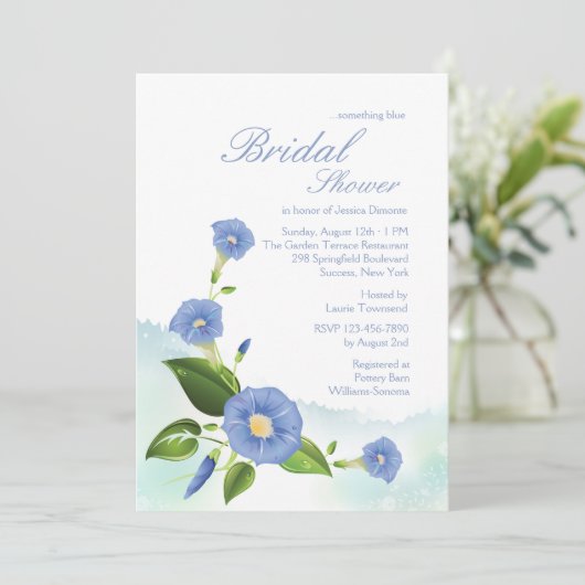 Blue Morning Glory Invitation Kaart (Staand voorkant)