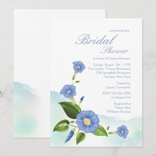 Blue Morning Glory Invitation Kaart (Voorkant / Achterkant)