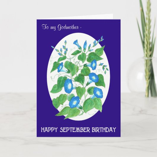 Blue Morning Glory September Birthday Godmoeder Kaart (Voorkant)