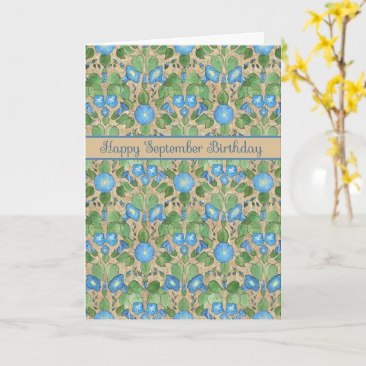  Blue Morning Glory September Birthday Kaart (Gele Bloem)