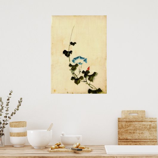 Blue Morning Glory Vine 1840 Poster (Keuken)
