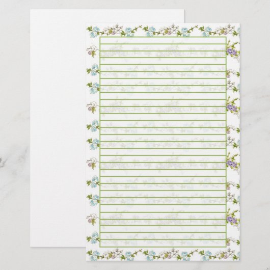 Blue Morning Glory Waterverf Flowers Lined Briefpapier (Voorkant / Achterkant)