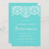 Blue Moroccan Lace Quinceañera Invitation Kaart (Voorkant / Achterkant)