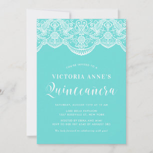 Blue Moroccan Lace Quinceañera Invitation Kaart