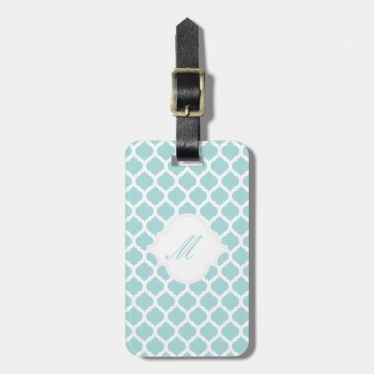 Blue Moroccan Pattern met Monogram Bagagelabels (Voorkant verticaal)