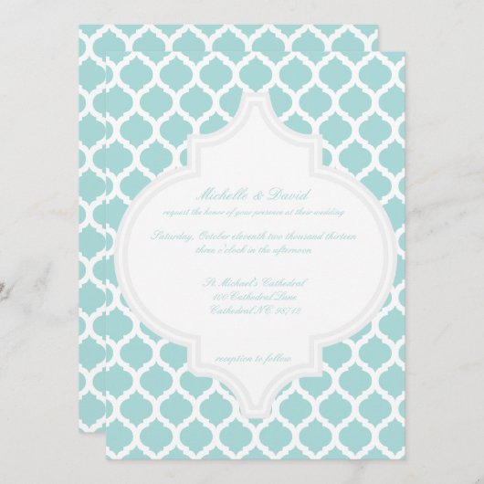 Blue Moroccan Pattern Wedding Invitations Kaart (Voorkant / Achterkant)