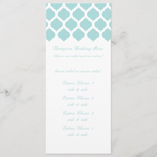 Blue Moroccan Pattern Wedding Menus Menu (Voorkant)