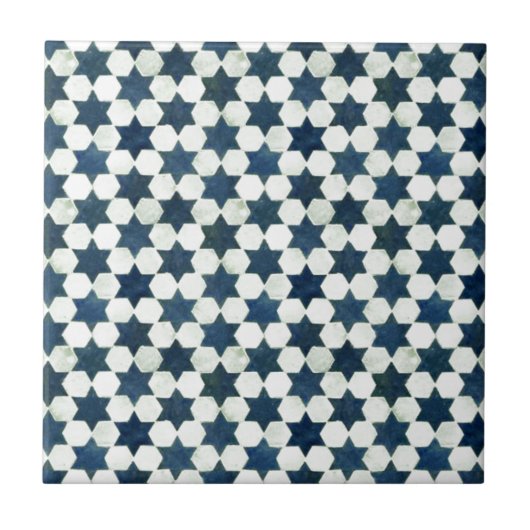 Blue Moroccan Star Pattern Tegeltje (Voorkant)
