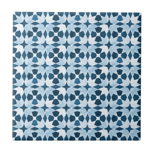 Blue Moroccan Symetry Pattern Tegeltje (Voorkant)