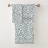 Blue Moroccan Tegel Pattern Bad Handdoek (Insitu)