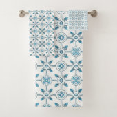 Blue Moroccan Tegel Pattern Bad Handdoek (Insitu)