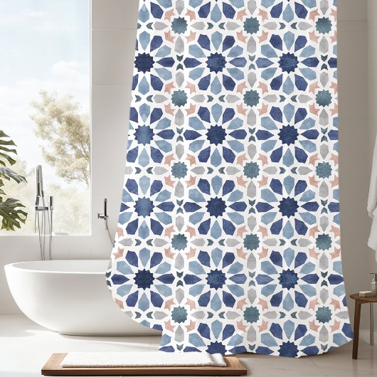 Blue Moroccan Tegel Pattern Douchegordijn
