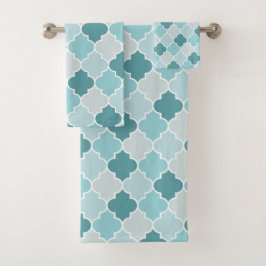 Blue Moroccan Trellis, Latticework, Quatrefoil Bad Handdoek