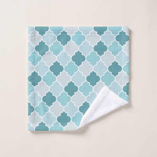 Blue Moroccan Trellis, Latticework, Quatrefoil Bad Handdoek (Wasdoekje)