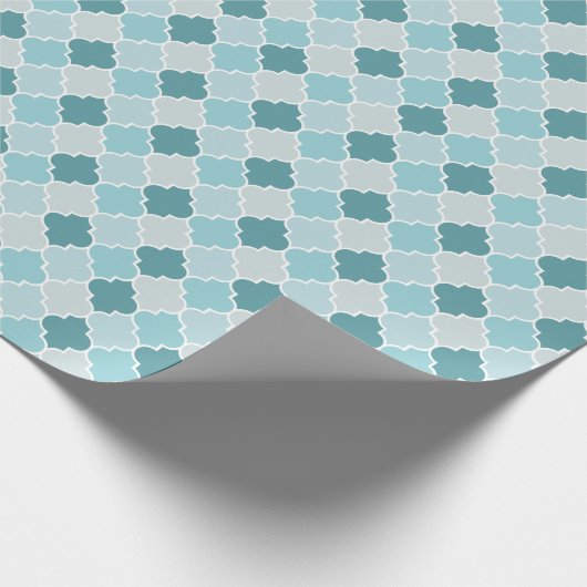 Blue Moroccan Trellis, Latticework, Quatrefoil Cadeaupapier (Hoek)