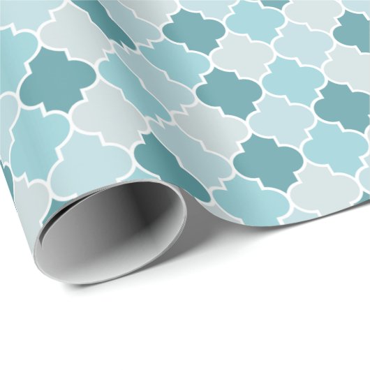 Blue Moroccan Trellis, Latticework, Quatrefoil Cadeaupapier (Rol Hoek)