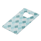 Blue Moroccan Trellis, Latticework, Quatrefoil Creditkaart Flessenopener (Achterkant Gekanteld)
