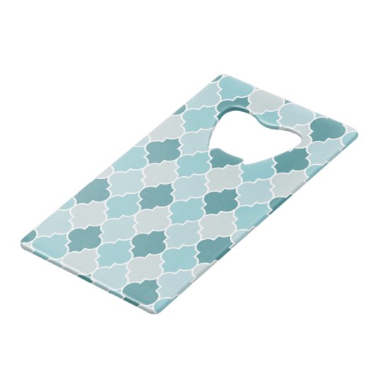 Blue Moroccan Trellis, Latticework, Quatrefoil Creditkaart Flessenopener (Achterkant Gekanteld)