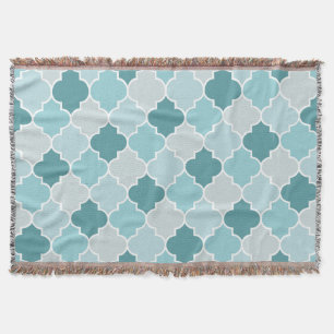 Blue Moroccan Trellis, Latticework, Quatrefoil Deken