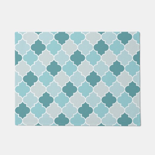 Blue Moroccan Trellis, Latticework, Quatrefoil Deurmat (Voorkant)