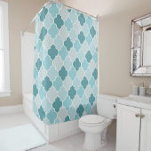 Blue Moroccan Trellis, Latticework, Quatrefoil Douchegordijn (In situ)