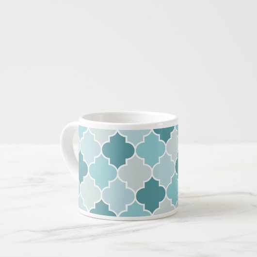 Blue Moroccan Trellis, Latticework, Quatrefoil Espresso Kop (Links)